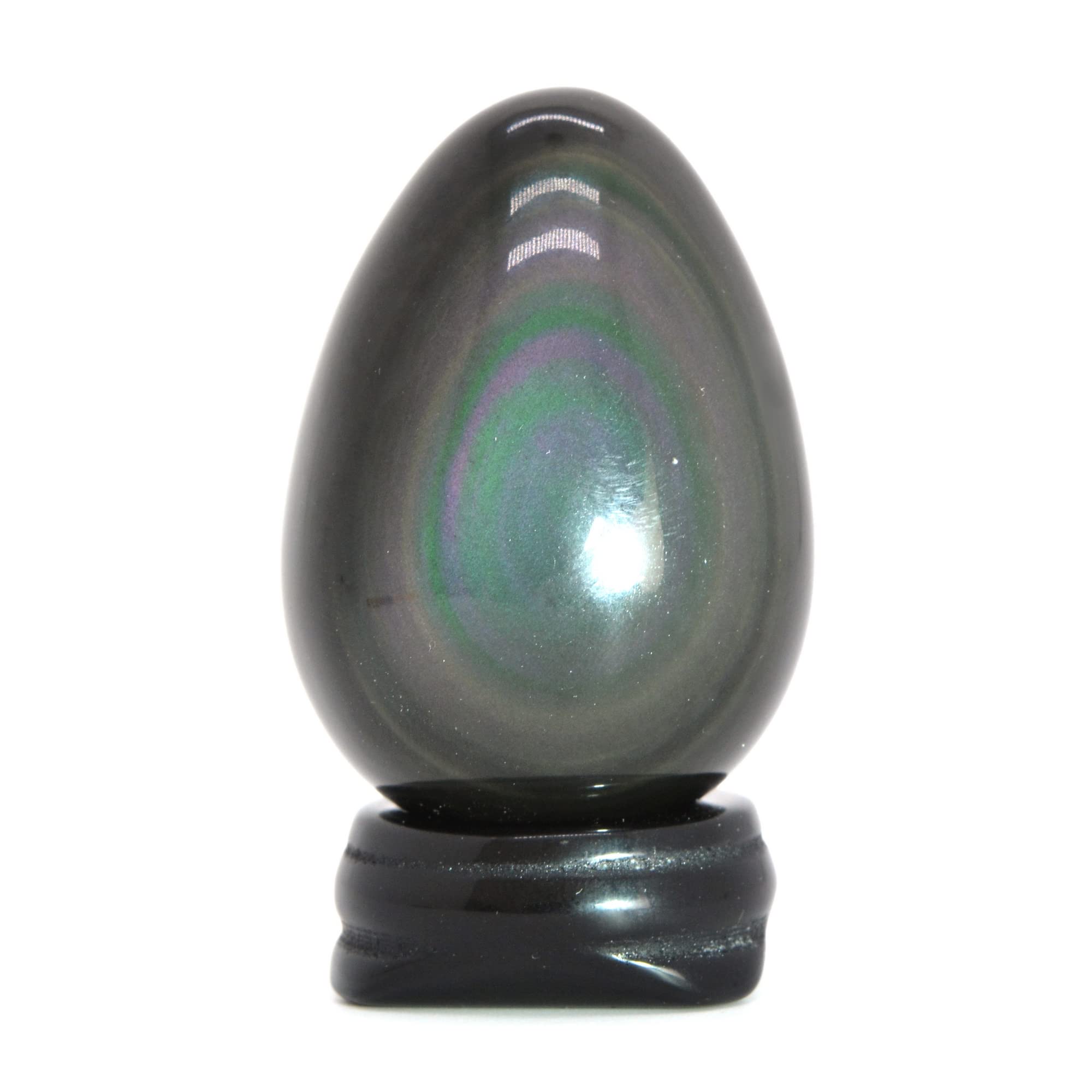 Photo 1 of ***BLACK, NOT OBSIDIAN*** Justinstones Natural Rainbow Obsidian Gemstone Egg Crystal Healing Chakra Meditation Home Office Decor Stone with Stone Stand