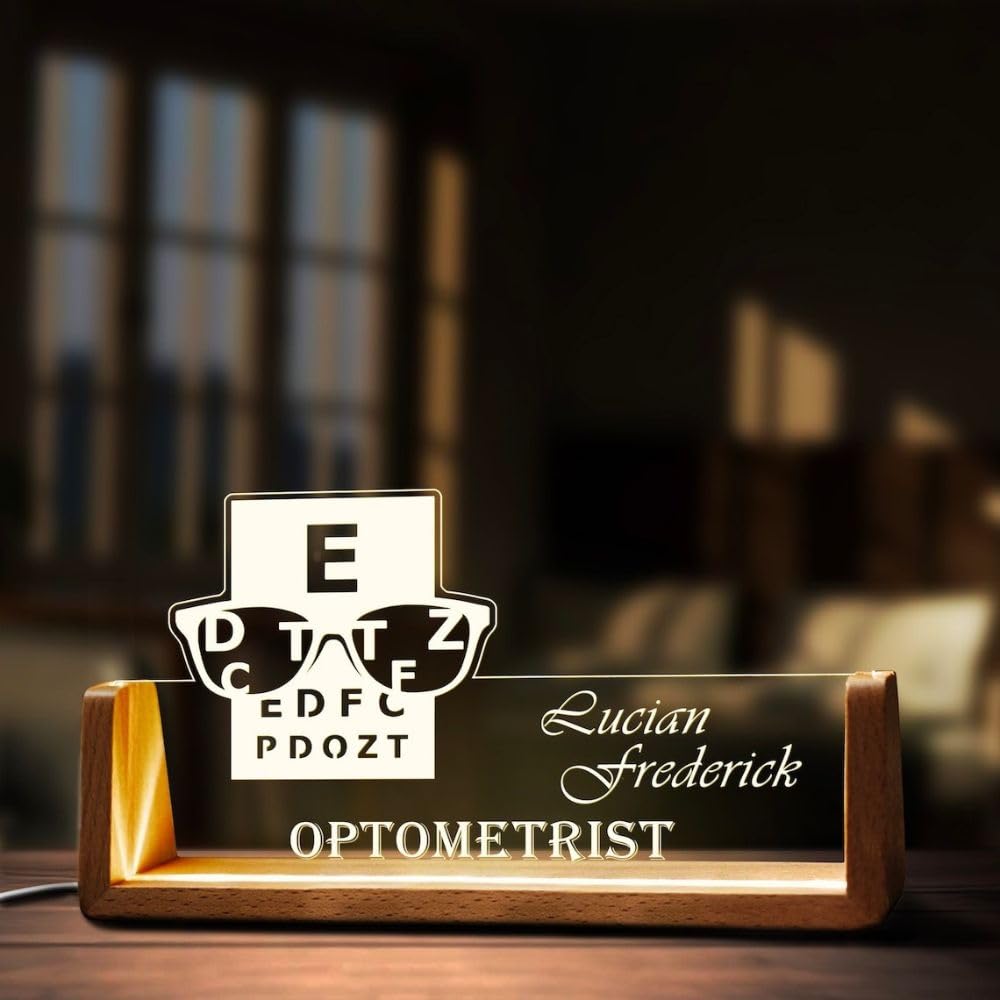 WEHATKE Optometry Gift Desk Name Plate | Personalized Optometrist LED Light Wooden Base Acrylic Office Accessories Wood Name Sign Decor Gift-image-14