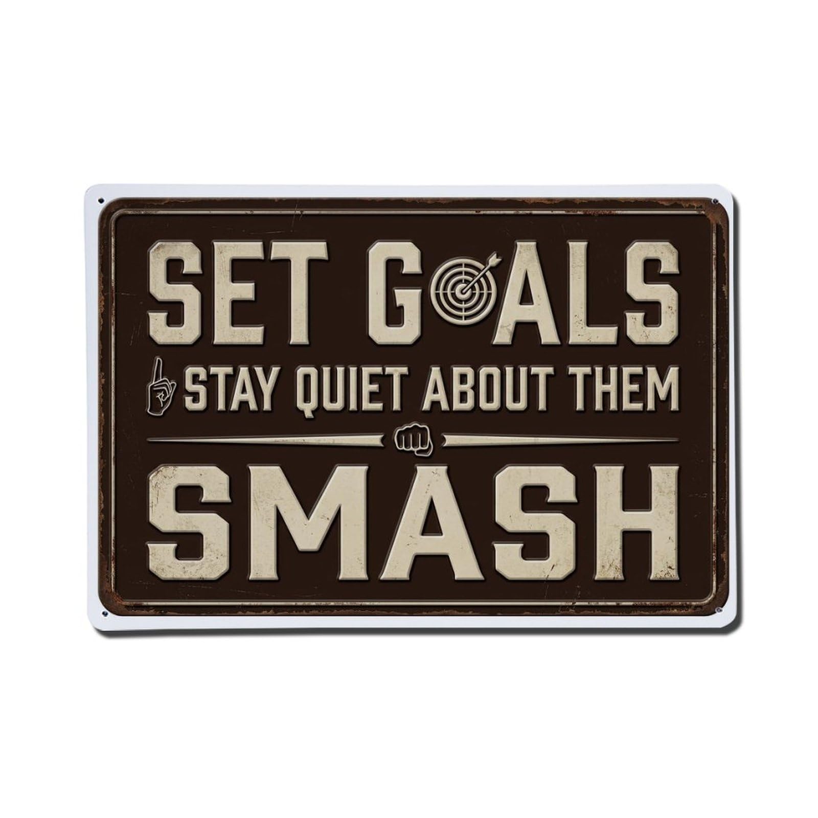 Set Goals Quiet Tavern Retro Motivational Slogans Metal Tin Sign Plaque Wall Decor for Cafe, Club Bar, Office, Home Garden Metal Poster 8x12Inch