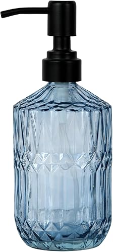 Dispensador de jabón de vidrio azul de 18 onzas, dispensador de jabón de vidrio grueso para cocina y baño, dispensador de jabón de vidrio grueso con