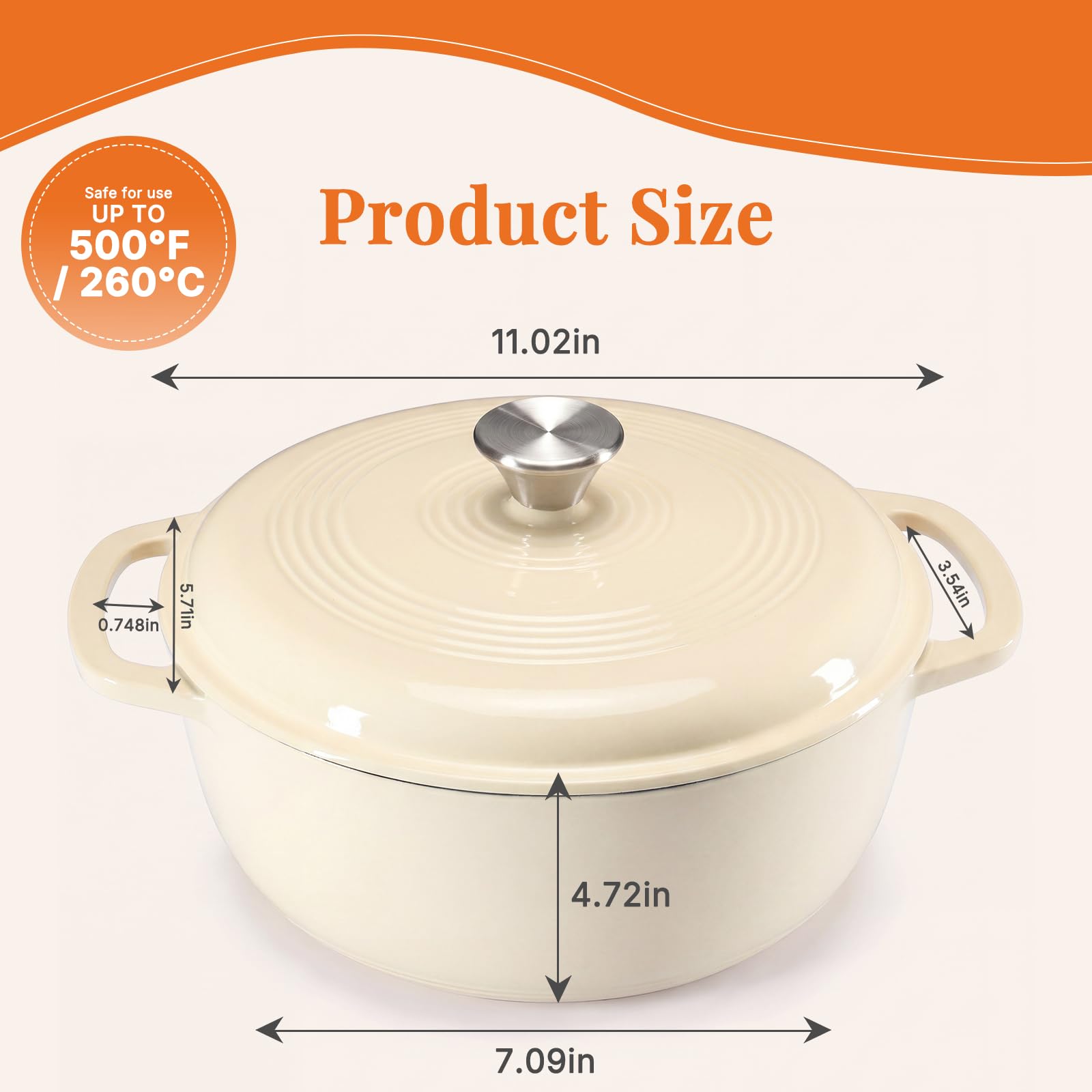 NEWBULIG 6 Quart Cast Iron Dutch Oven - Beige -3 NEWBULIG 6 Quart Cast Iron Dutch Oven - Beige -3