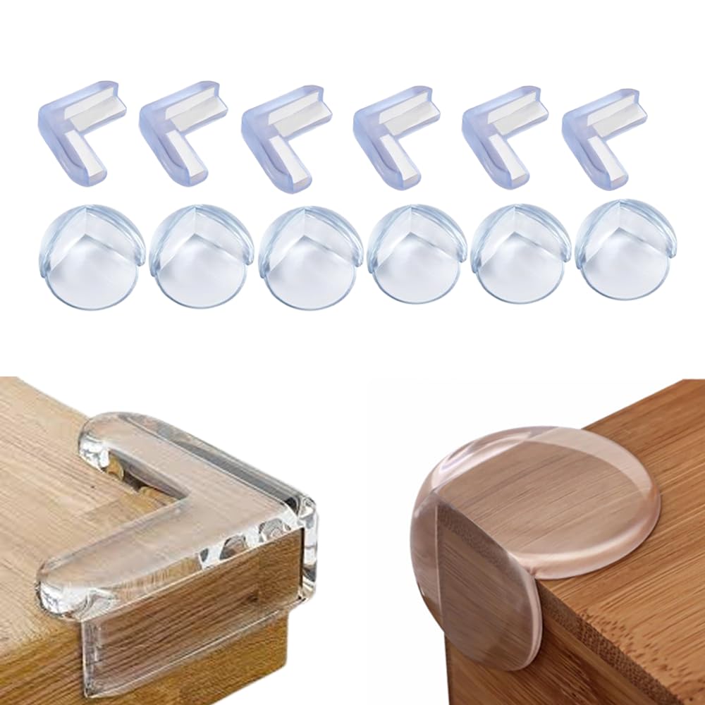 Inabias 12 Pack Corner Protectors for kids -Clear Silicone Edge Guards Baby Proofing Corner Bumpers with Strong Adhesive for Table, Furniture, Baby Safety & Toddler Protection (6 R + 6 L)