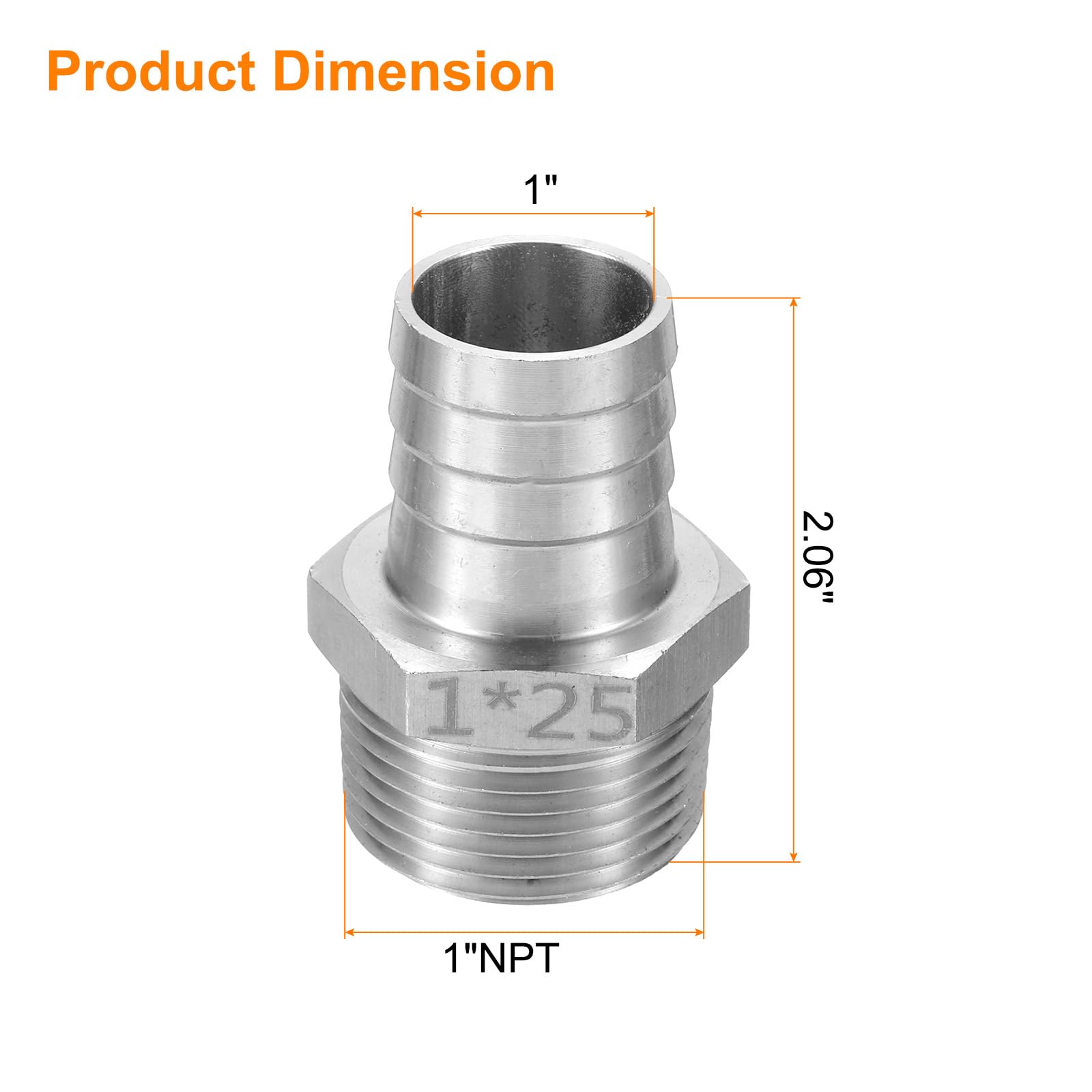 sourcing map 10 piezas de acero inoxidable con púas NPT macho de 1 pulgada a manguera de 1 pulgada ID para instalación de tubería de cerveza casera, conector de torre de rosca directa, construcción