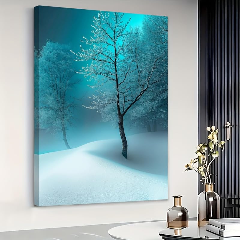 Tableau sur toile arbre solitaire forêt enneigée déco murale - 5