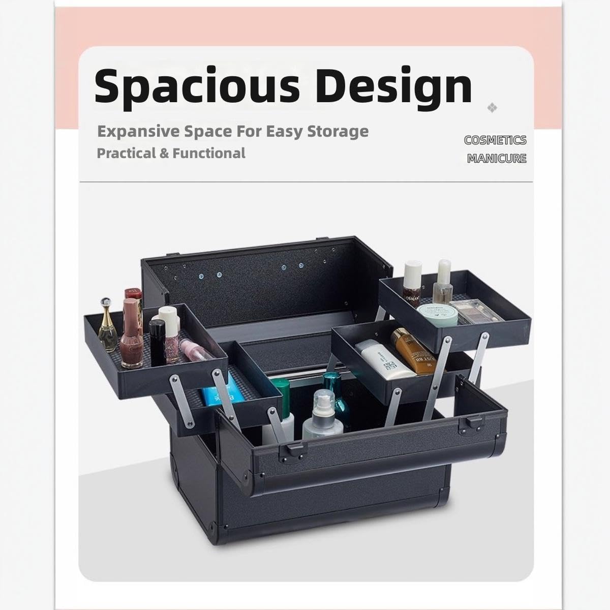 Zablokowana walizka do makijażu, przenośna aluminiowa kosmetyczka, spacious Multi-Layer Organizer idealny dla wizażystów i miłośników urody
