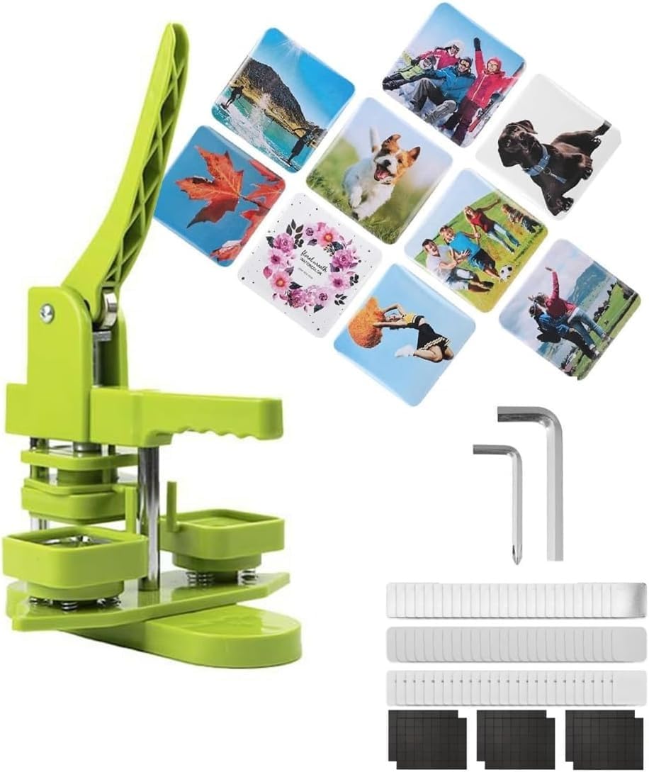 Machine à badges carrés 50x50mm avec 100 consommables pour aimants de frigo
