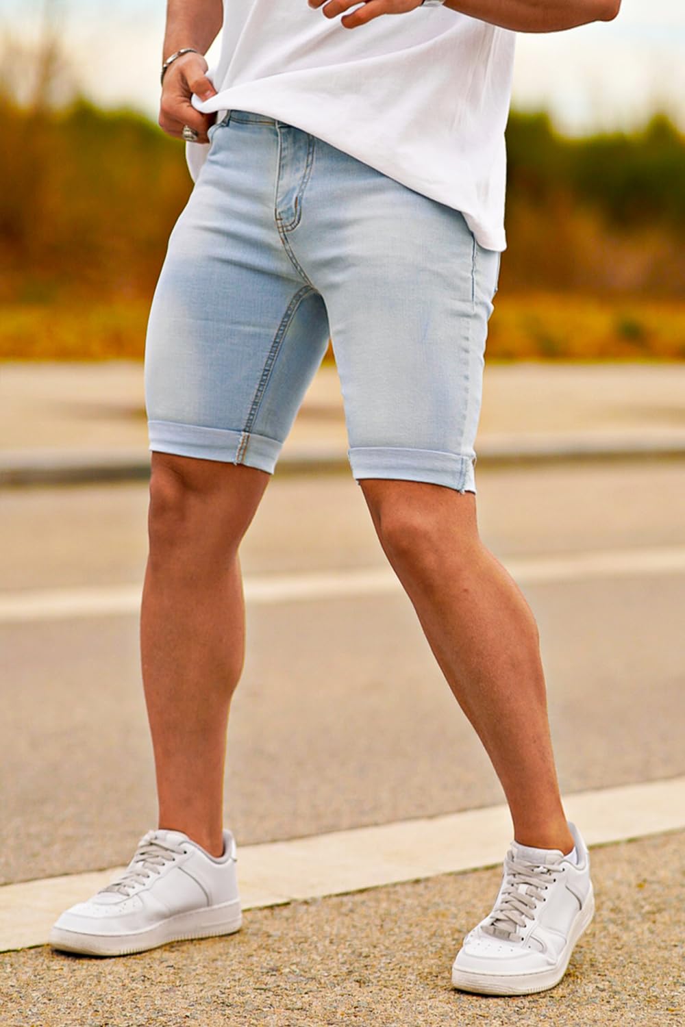 GINGTTO Pantalones Cortos Hombre Slim Fit Elastico Vaqueros Ajustado