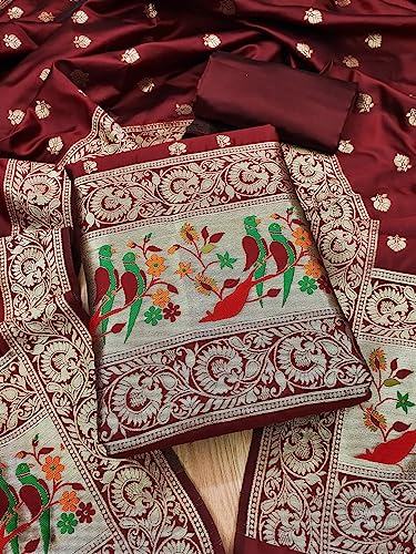 Image of Pandadi Women's Banarasi Paithani Woven Design Dress Material
