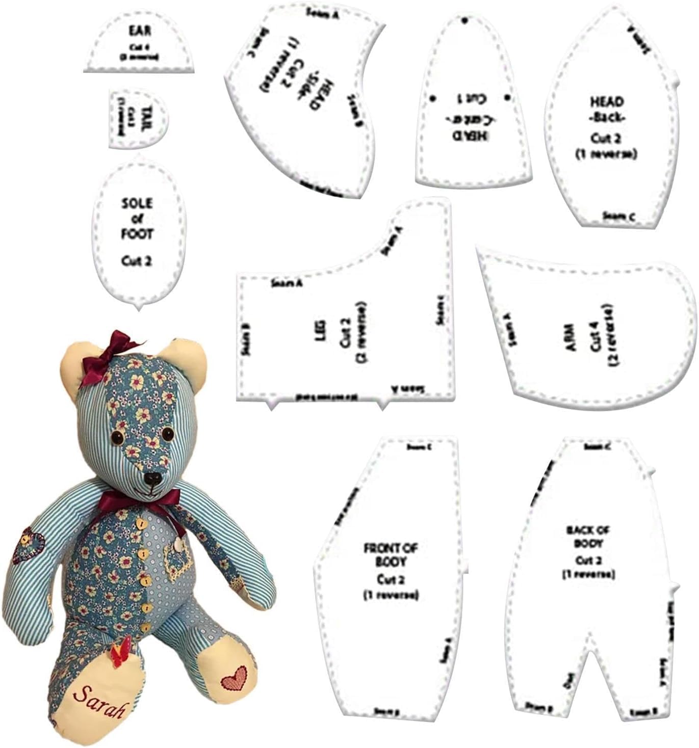 Yaojiwang Large Size:15in Memory Bear Template Ruler Set - With Instructions 10Pcs Memory Bear Sewing Patterns Template, 2023 Memory Bear Quilting Rulers And Templates, Diy Gifts For Halloween Christmas Birthday Thanksgiving