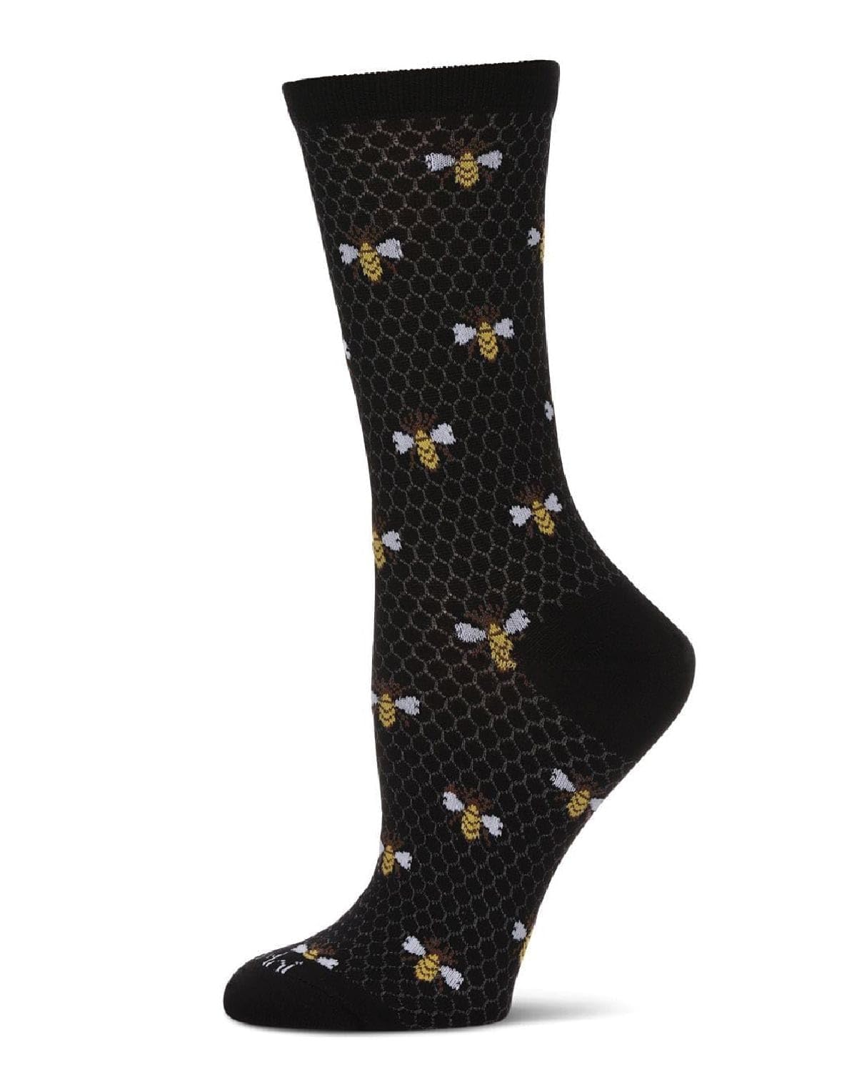 MeMoi Honey Bee Bamboo Blend Crew Socks - black - One Size