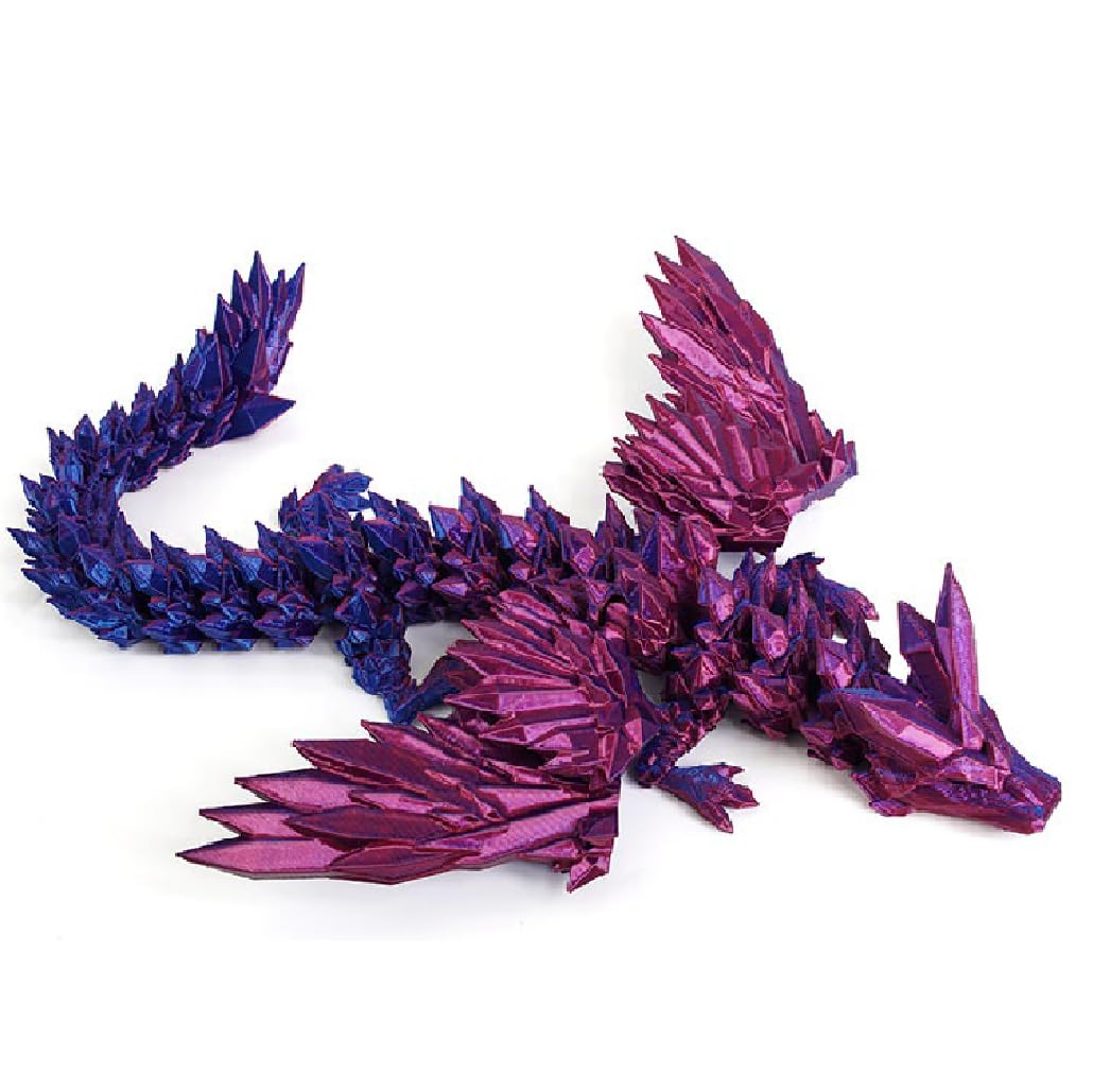ToySupplyFun 3D Printed Dragon with Wings, Flying Dragon, 8” Crystal Dragon Fidget Toy, Winged Dragon for Home Office Decor Executive Desk Toys (Blue
