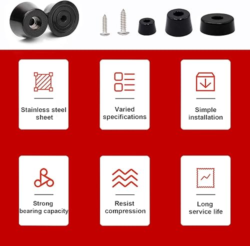 Miniatura 6 de smseace 160 pies de goma negros (3 tamaños) para tabla de cortar, junta y tornillos de acero inoxidable integrados. Pies de goma suaves y