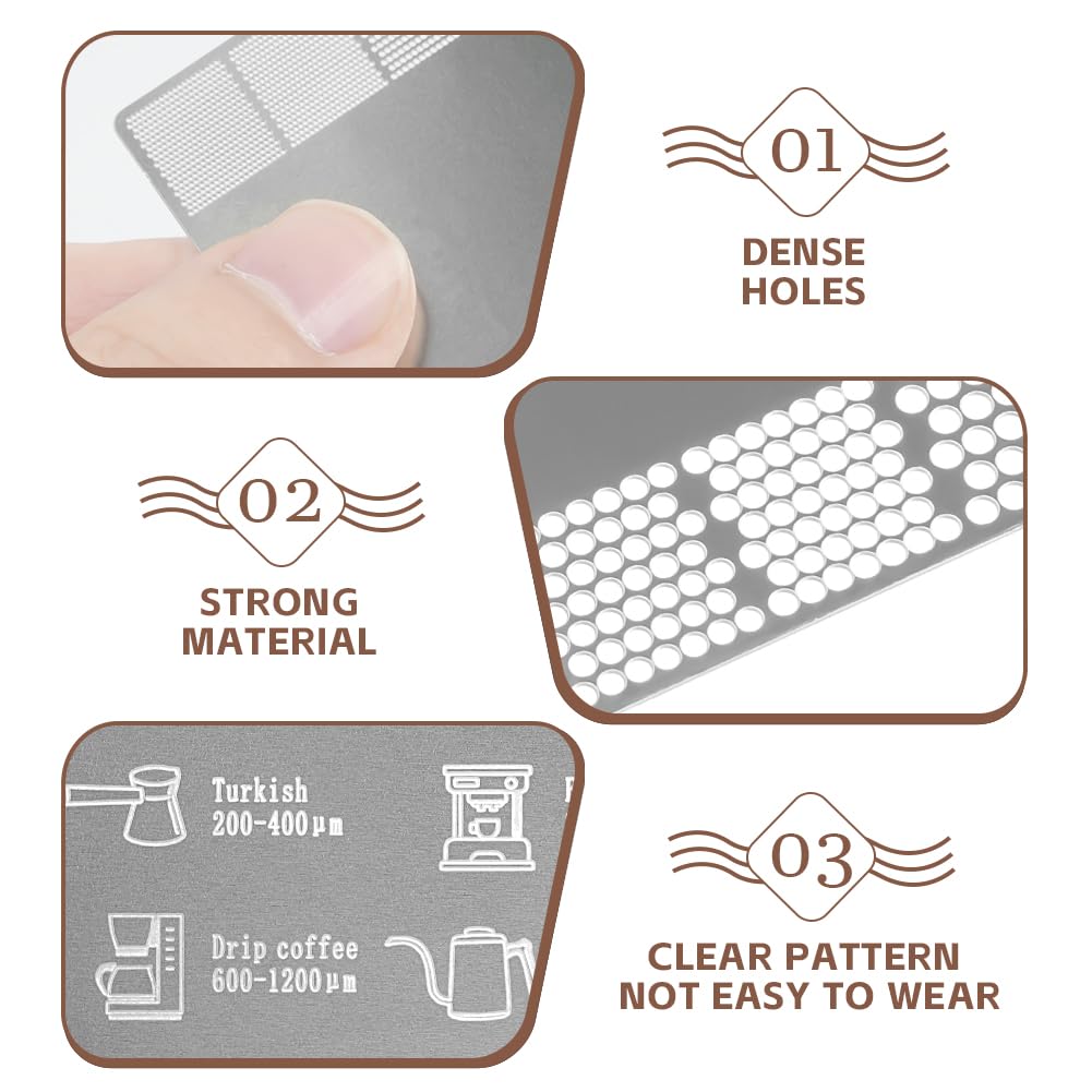 HOTUT Règle de mesure du marc de café, règle de mouture du café en acier inoxydable pour mesurer rugosité poudre café, Taille mouture de café, carte mesure café moulu pour maison, cafés, bars