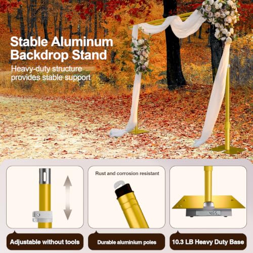 Image of EMART Backdrop Stand Heavy Duty 12x10Ft Double Crossbar Pipe and Drape-Gold