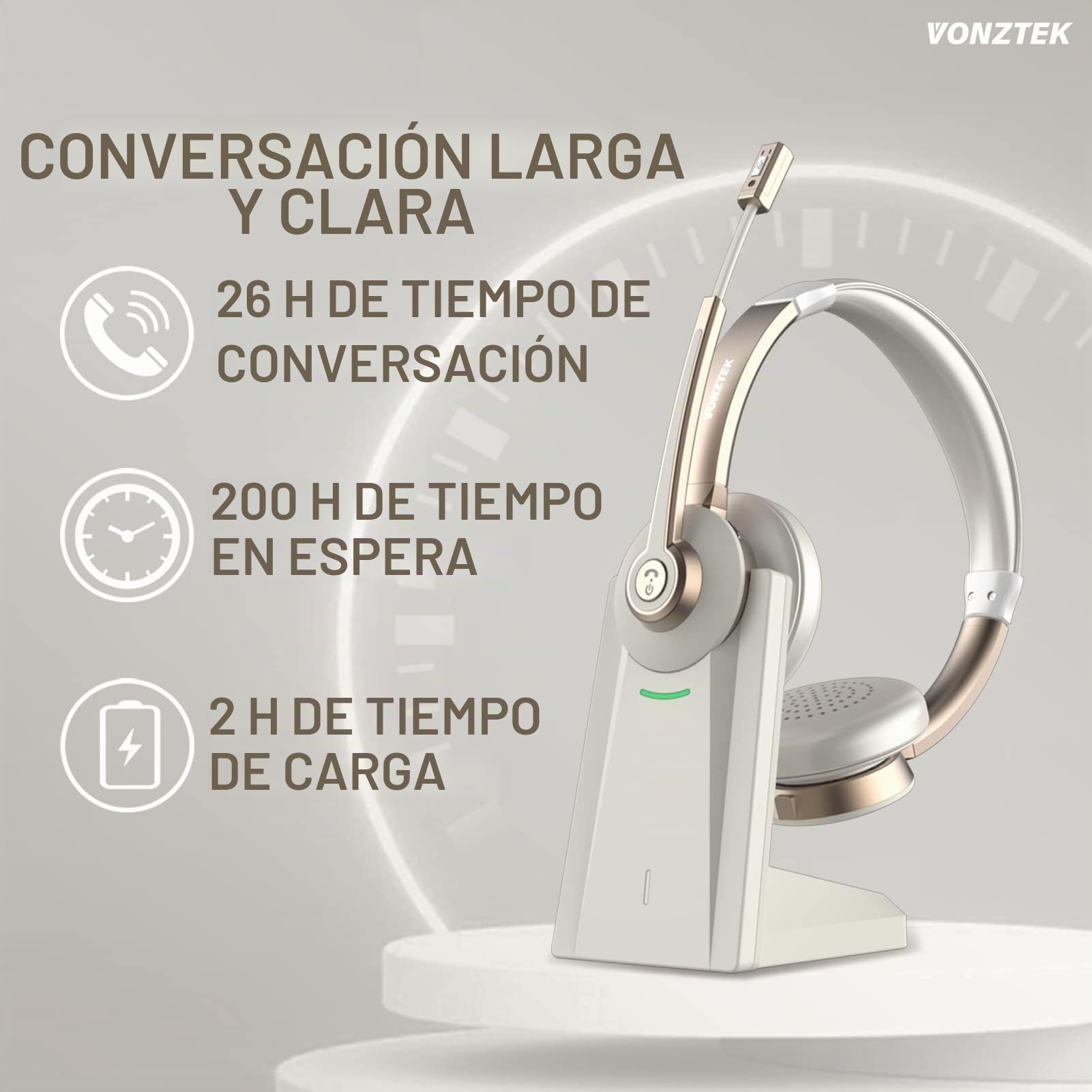 Auriculares inalámbricos QCC v5.1 Bluetooth con micrófono, micrófono CVC cancelación de ruido y silencio/base de carga/dongle USB, 26 horas manos libres para teléfonos celulares/equipos Ms