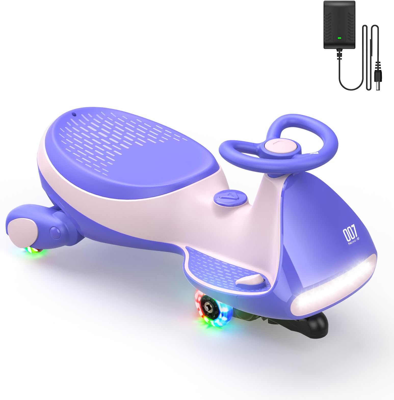 FanttikRide N7 Pro Electric Wiggle Car with Pedal, Rechargeable Battery, CyberWiggle, 2 in 1 Swing Car, 2 Speeds Max 4 Mph, Anti-Rollover, Flashing Wheels, Bluetooth, Ages 3+, 150 Lbs, Pink