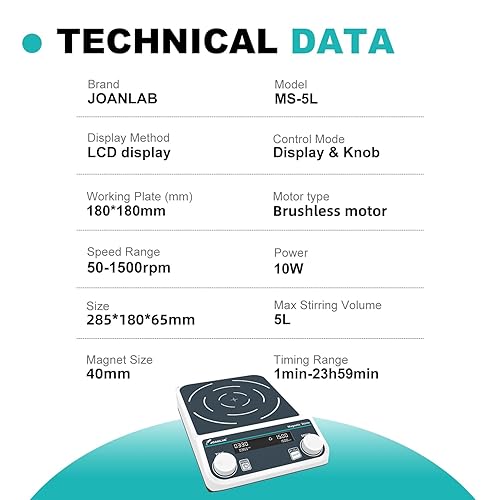 Miniatura 2 de JOANLAB Agitador magnético grande digital placa 5L laboratorio de alta capacidad mezclador magnético de placa de agitación 50-1500rpm con agitador