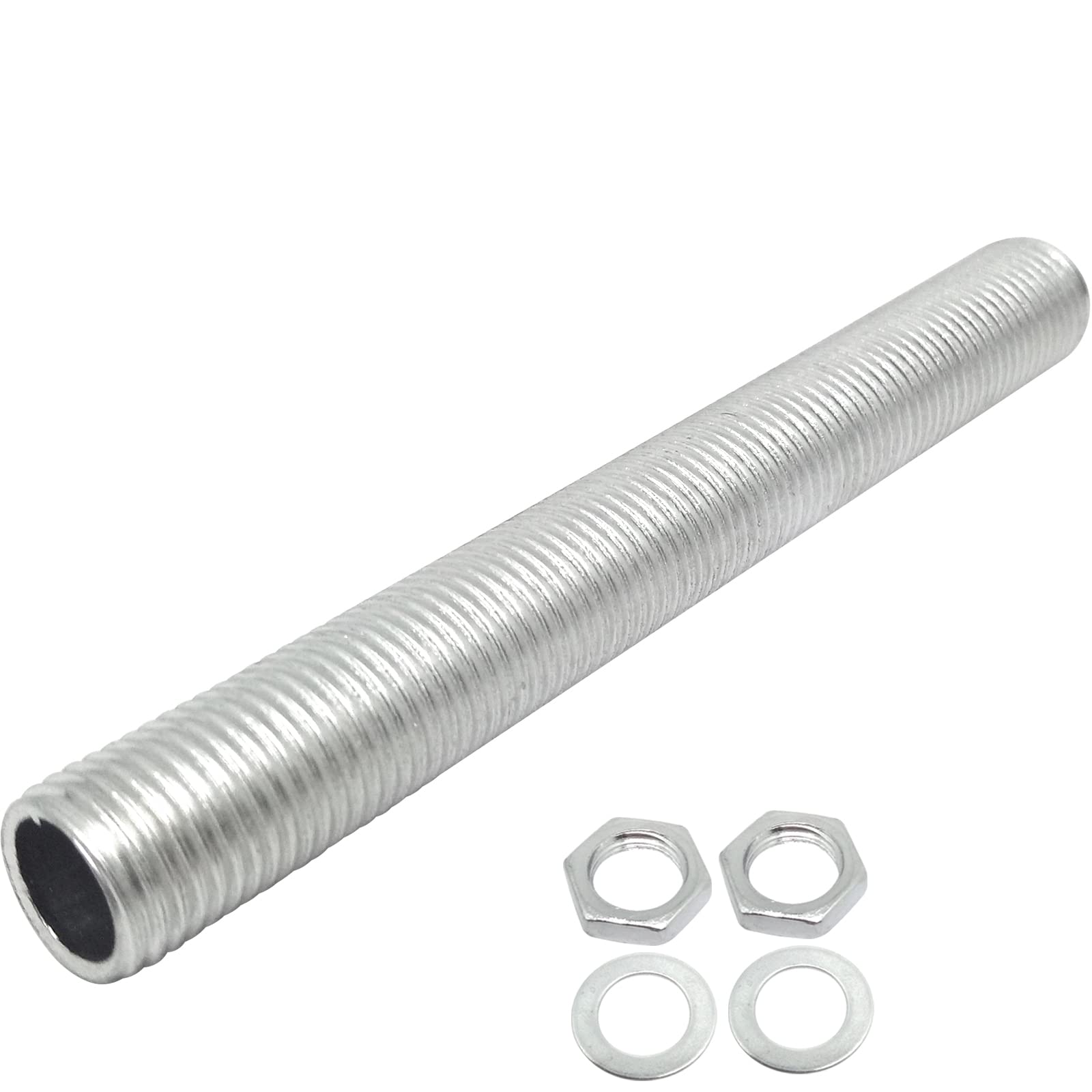 6set Lamp Pipe Nipple Set,1.0 Pitch All Threaded,Zinc Plated Hollow Lamps Repair Part Hardware,with Nut Washer(M10-1.0x100mm)