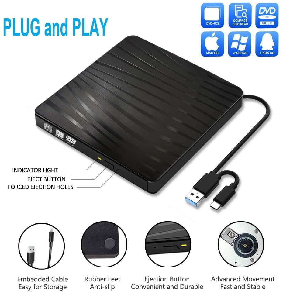 USB 3.0 Lectora CD DVD externa portátil negra miniatura 3