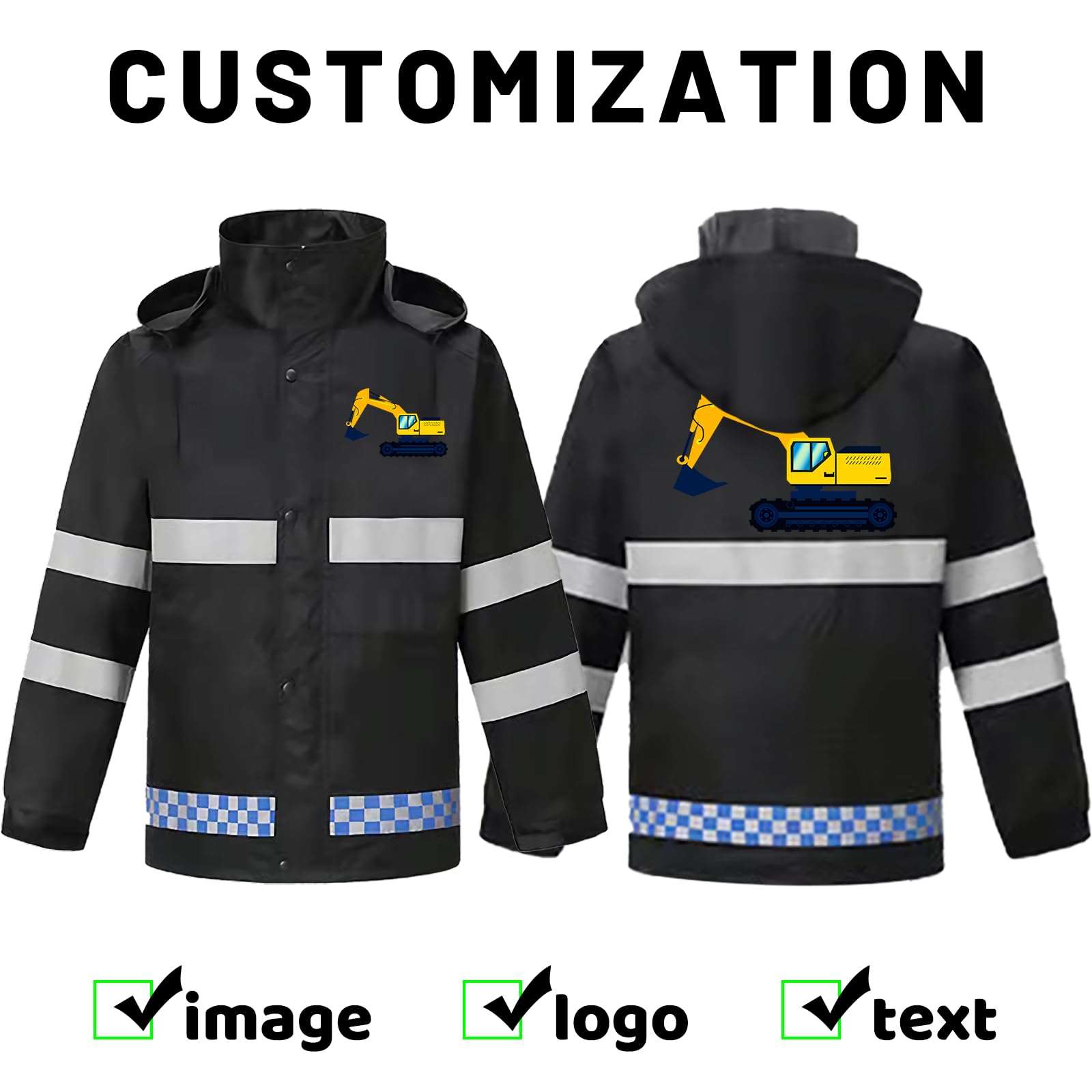 BIJUNDENG Custom Mens Safety Rain Jacket Waterproof Reflective High Visibility Work Construction Rain Coat Add Your Logo