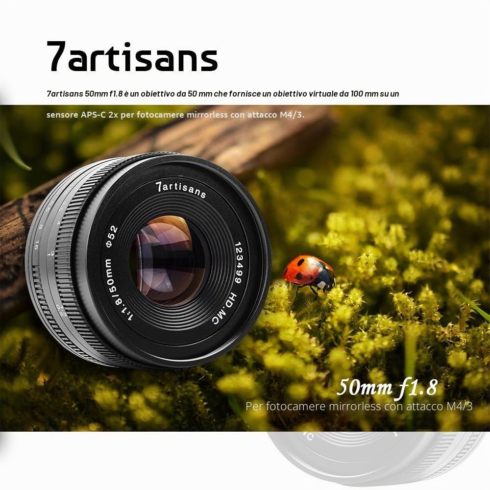 7artisans 50 mm f1.8 micro 3/4 manuale obiettivo fisso per micro quattro terzi telecamere come EMP1 EMP2 E-PL1 E-PL2 E-PL3 E-PL5 E-PL6 E-PL7 e-pl8 e-p6 E-P1 E-P2 E-P3 E-P5 E-M1 E-M5 E-M10 pen-f