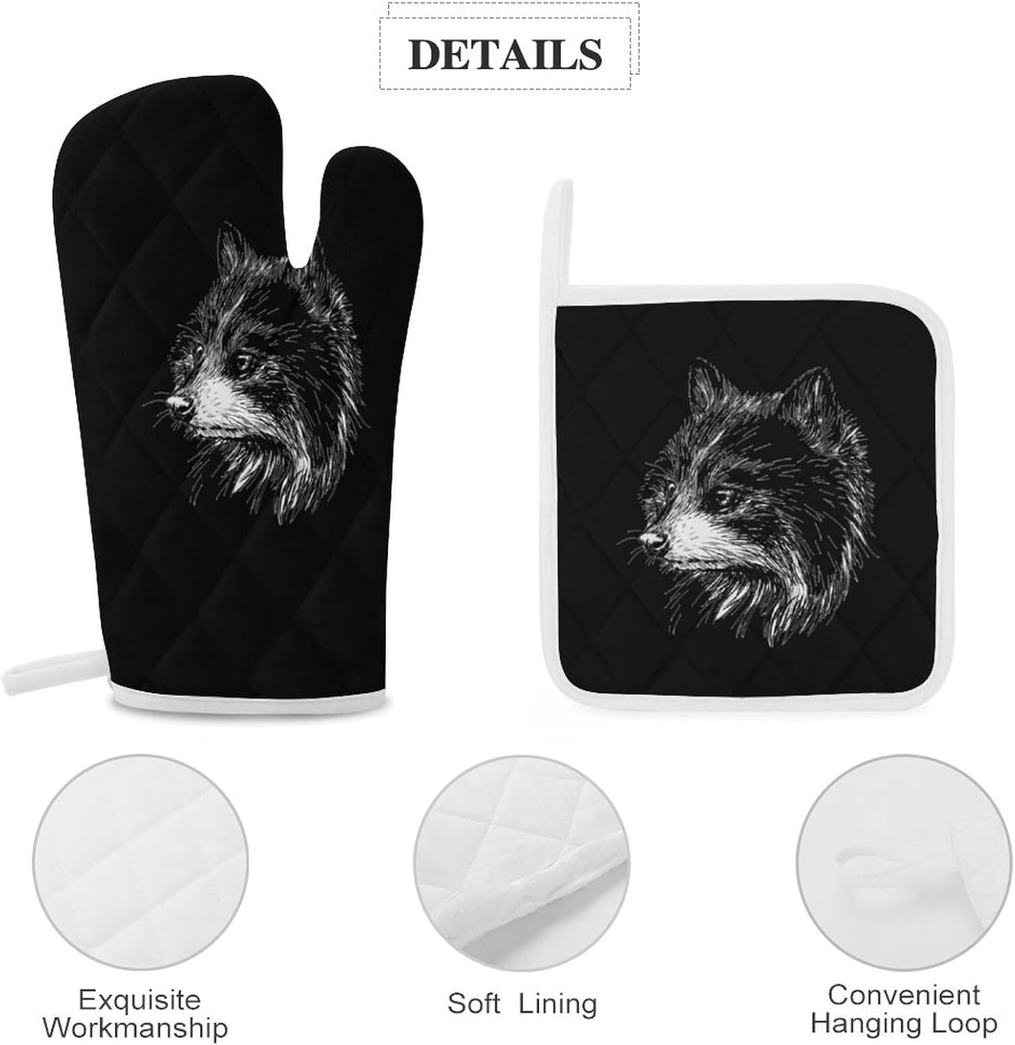 Cute Raccoon Oven Mitts and Pot Holders 4Pcs Set Heat Resistant Cooking Mitts Hot Pads
