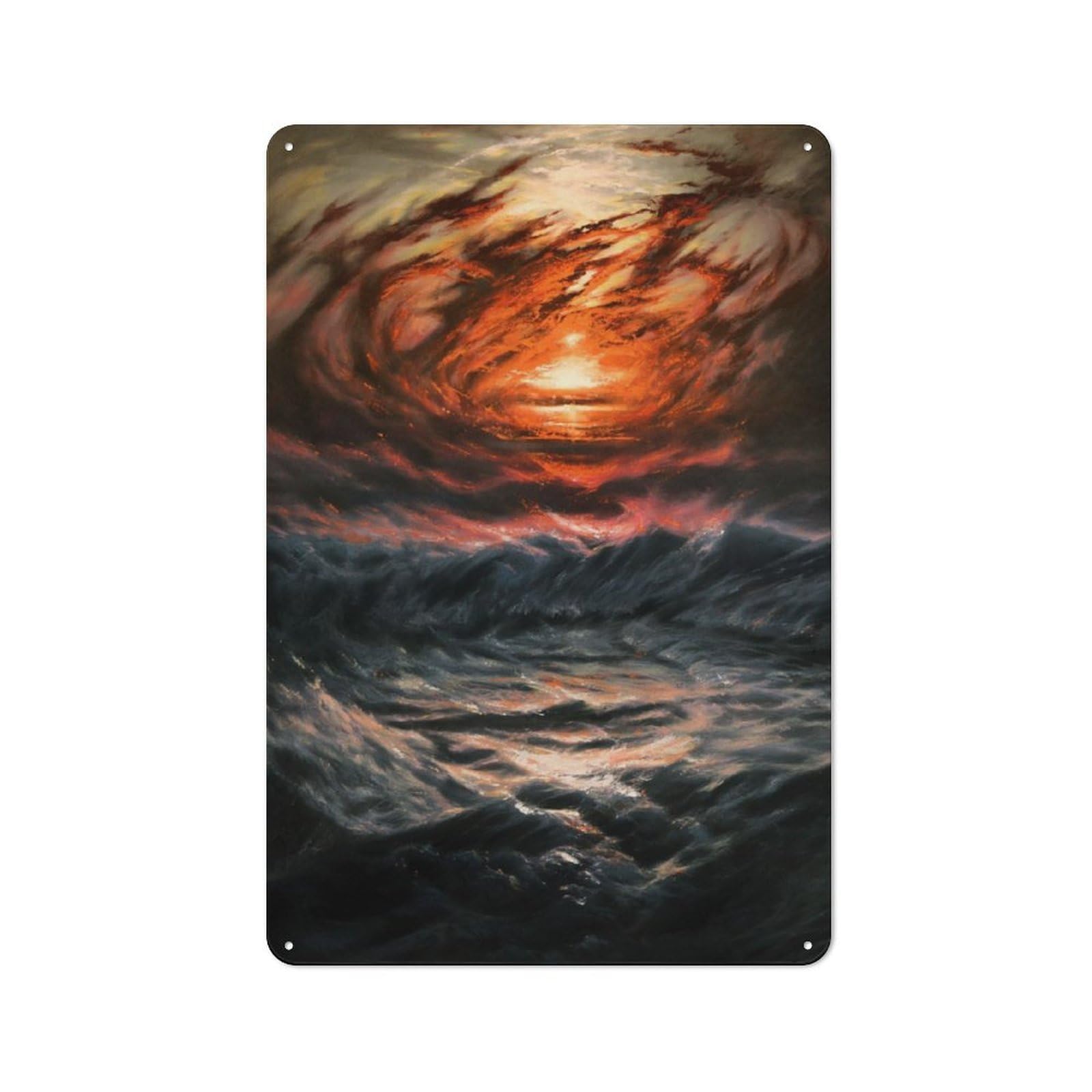 Red Sunset And Sea Decorative Metal Sign 30x20cm, Creative Studio Wall Plaque for Hobby Room, Office, Lounge Or Living Room