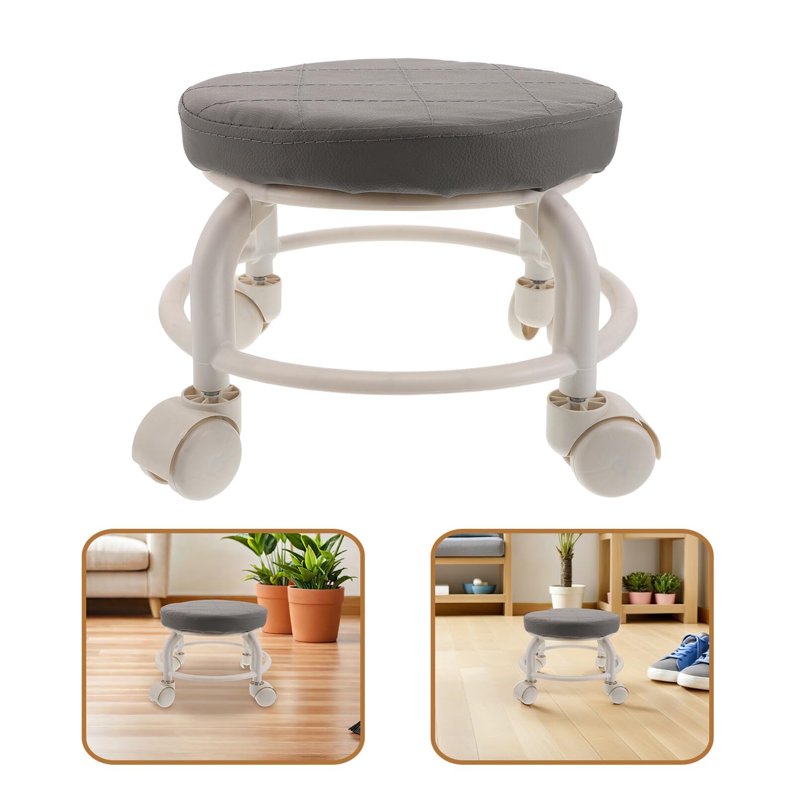 Ipetboom Sgabello Girevole in Pu con Ruote a 360° per Manicure e Salone, Sedile Rotondo Imbottito per Ufficio, Giardino e Casa