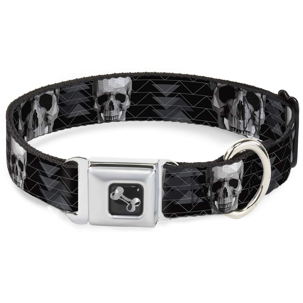 Dog Collar Seatbelt Buckle Geometric 3 D Skull Face Chevron Black Grays White 18 to 32 Inches 1.5 Inch Wide
