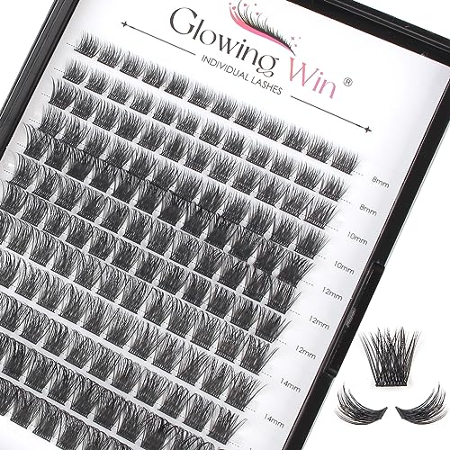 Glowing Win Cluster Lashes 144PCS Individual Lashes Natural Look DIY Lash Extensions Fluffy False Eyelashes Individual lash Clusters Reusable Eyelash Extensions Mix 8-16mm C D Curl Strip Lashes