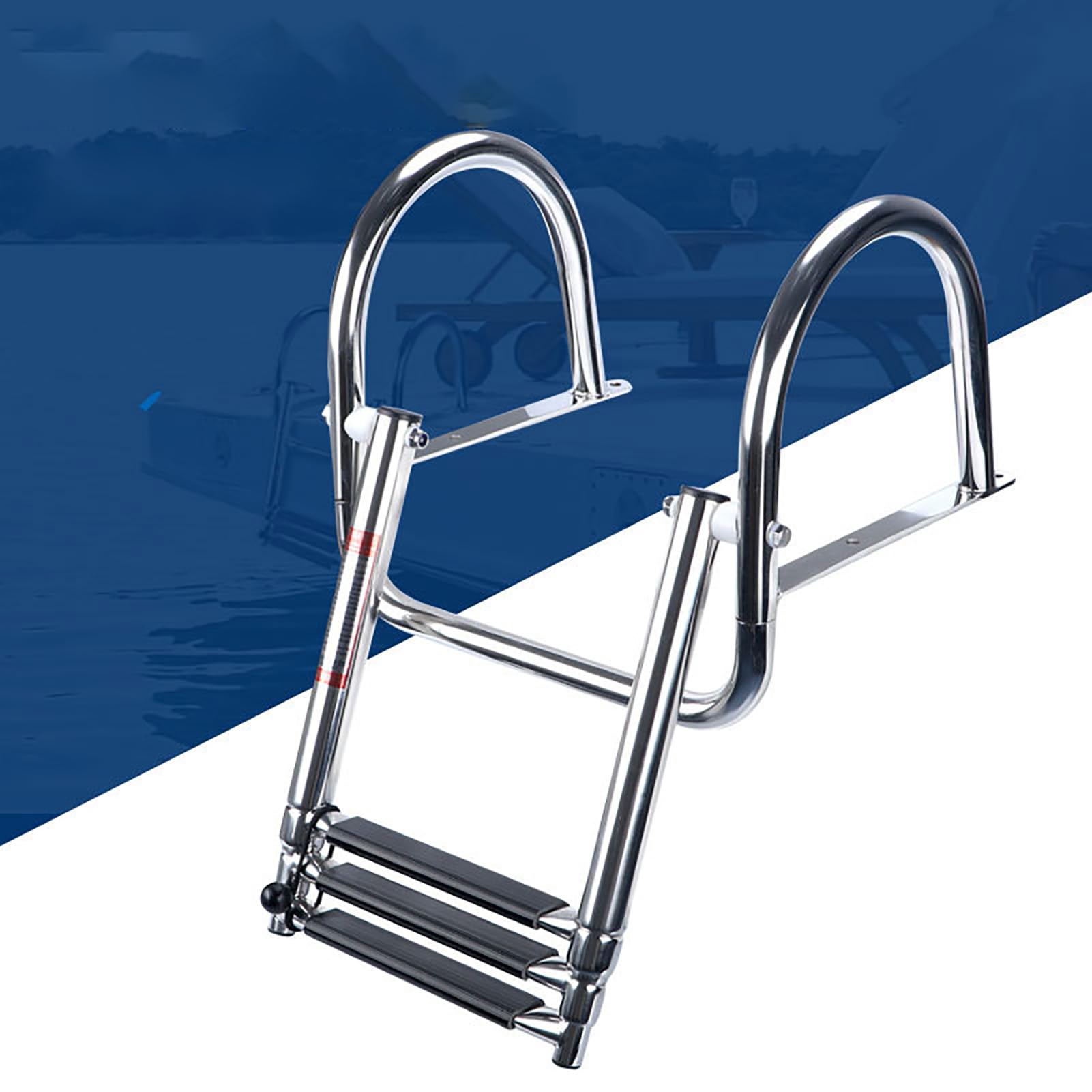JXYQ Foldable Boat Ladder 3 4 Steps Stainless Steel Telescoping Pontoon Marine Rear Entry Swim Deck Ladder with Wide Steps Hand Railing
