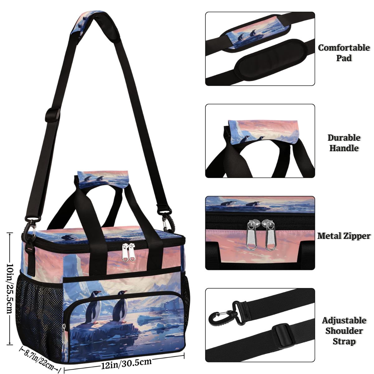 Penguin Insulated Picnic Backpack Lunch Box for Women Men Picnic Basket Tote Lunch Bag Picnic Bag Portable Lunch Bags for Picnic, Beach, Work, Trip,Office, Camp Antarctica Penguins