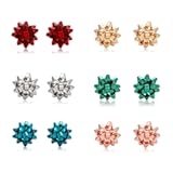 6 Pairs Christmas Bow Earrings for Women Xmas Bow Stud Earrings Red Green Festive Holiday Earring Set Christmas Jewelry Gifts