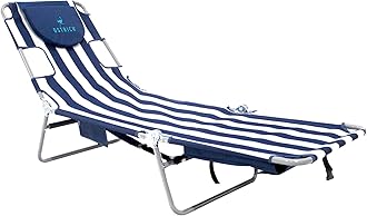 Ostrich Beach Lounge Chair, Folding & Reclining Outdoor Chaise Lounger, Navy/White Striped - Portable Adjustable Recliner Chairs for Lawn, Pool, Patio, Garden, and Yard