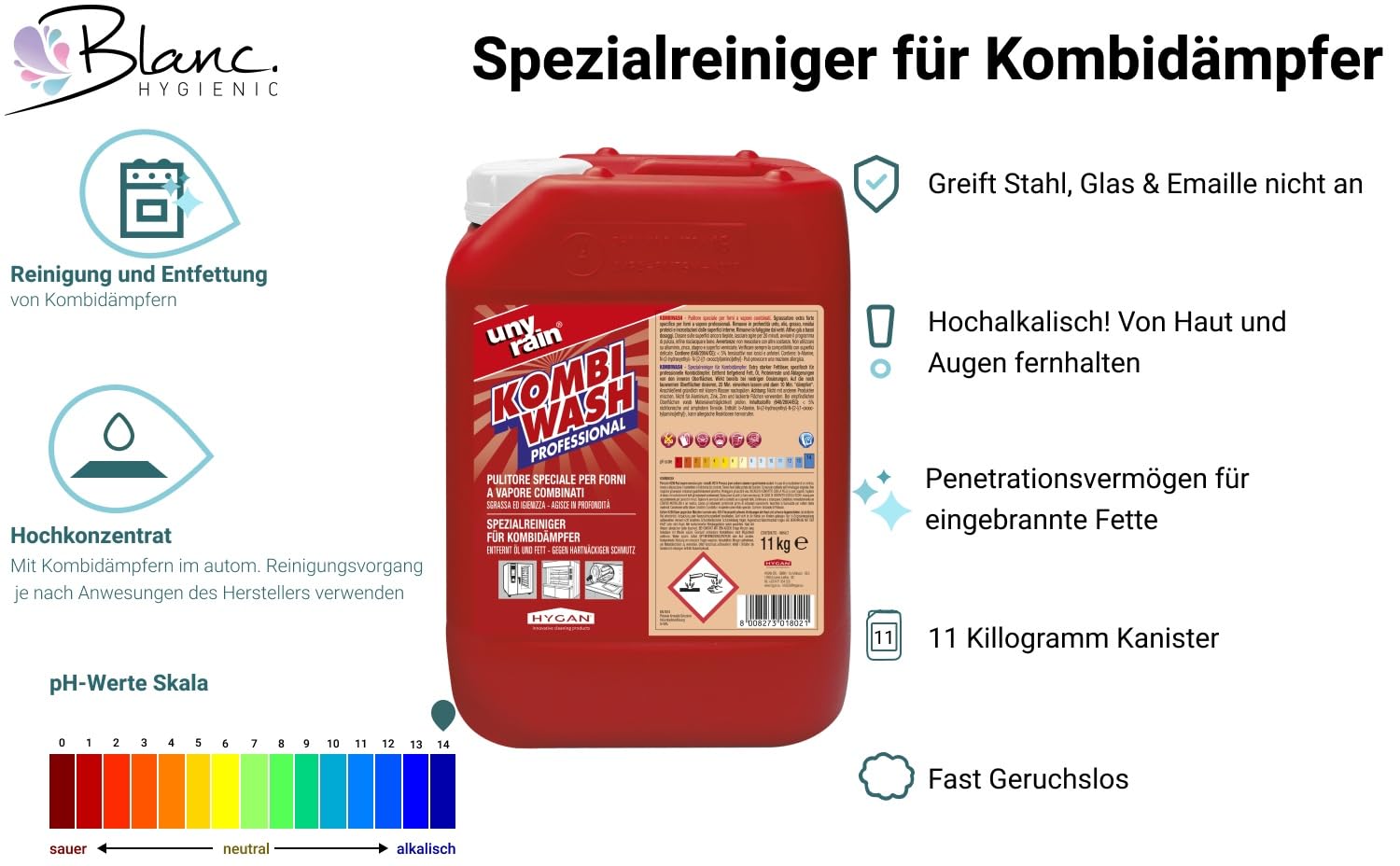 Kombidämpfer Reiniger Profi, 11 kg Kanister | Hochalkalischer Fettlöser f. Kombidämpfer, gegen Öl-, Fett- & Eiweißrückstände, 11 kg