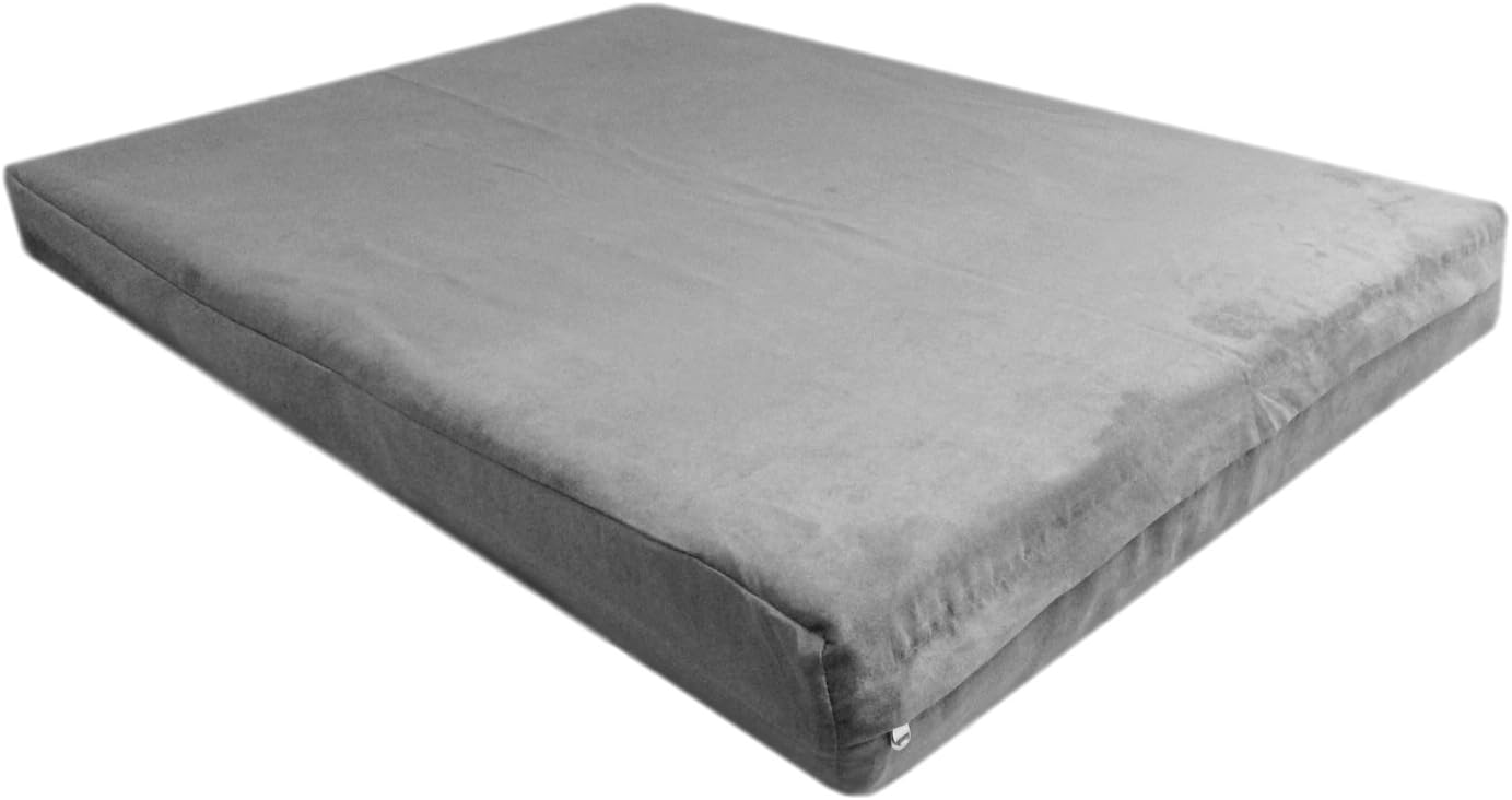 55''x37''x4'' Orthopedic Memory Foam Waterproof Solid High Density Pet Dog Pad Bed with External Washable Gray Colored Microfiber Suede Cover Plus Free 2nd External Cover