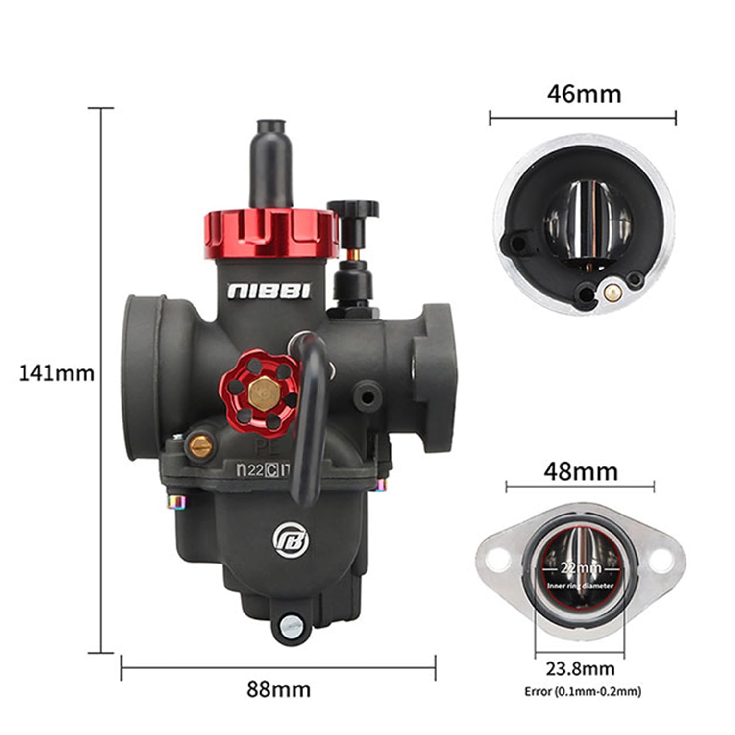 NIBBI Gaźnik PE22mm z zestawem filtra powietrza CNC 48 mm do silnika z kołnierzem 125cc-140cc - Dirt Bike Pit Bike ATV Pocket Bike