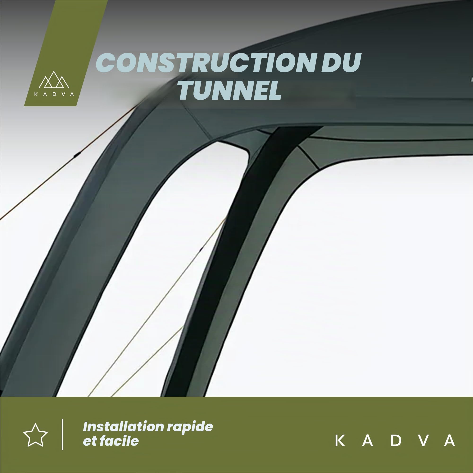KADVA Auvent AIRcamp Base Résistance à l'eau 1000 mm Coutures Étanches Construction en Tunnel 3 Arcs Gonflables Dimensions 350x350x210 cm Pompe Incluse Crochet UPF 50+ Couleur Vert