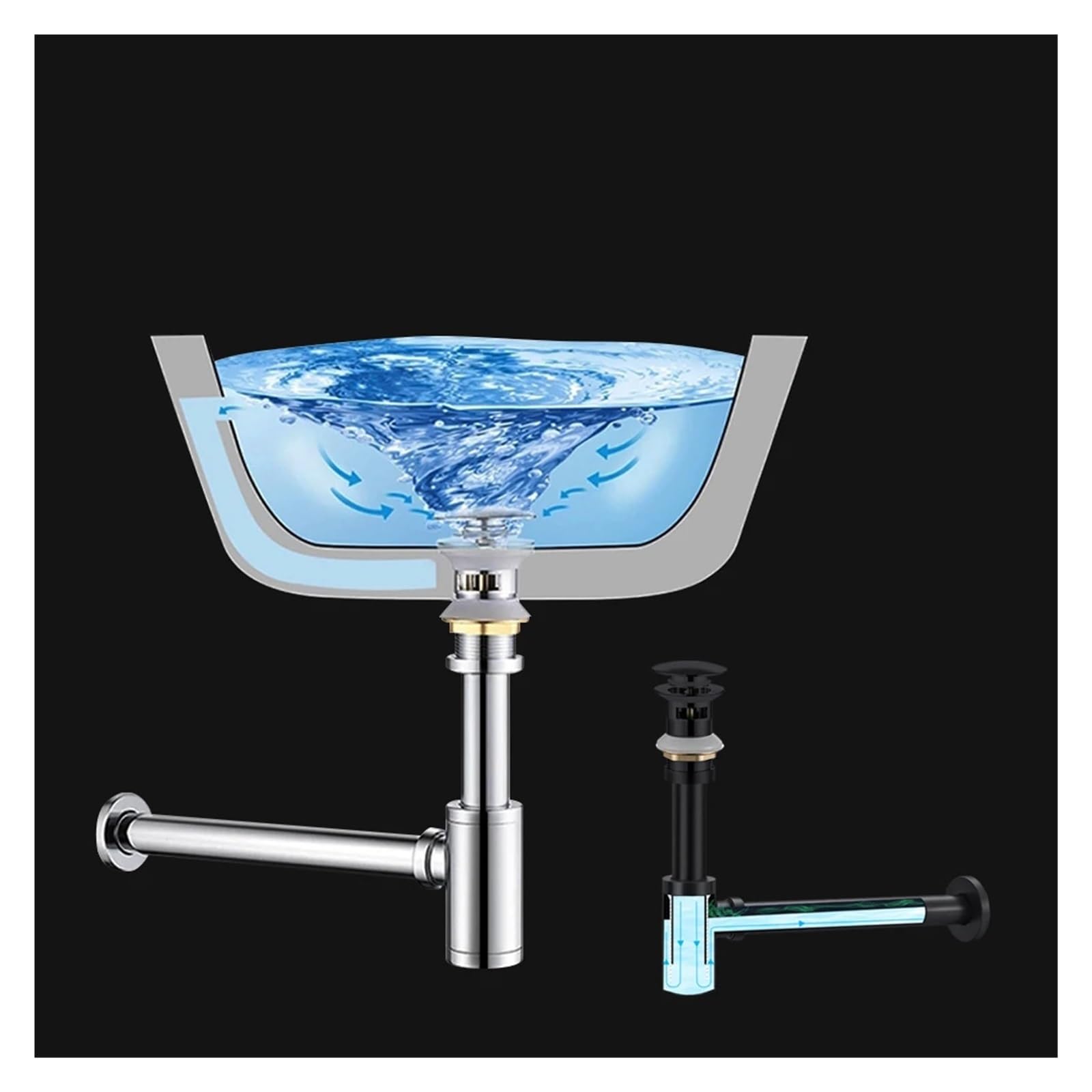 1 pièces bassin vidange des déchets plomberie p-piège salle de bains évier Siphon Drain égout tuyau Kit laiton corps mur Pour Bain(MATTE BLACK)