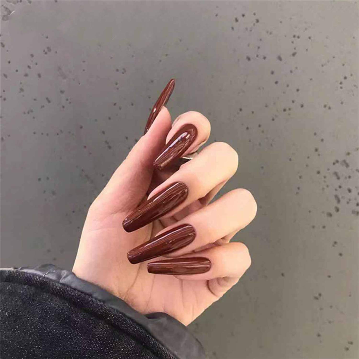 Fake Fingernails French Fake Nails Long Shiny Ballerina Nails False Nail Detachable Tips Nail Extension Manicure Art Press on Fake False Nails