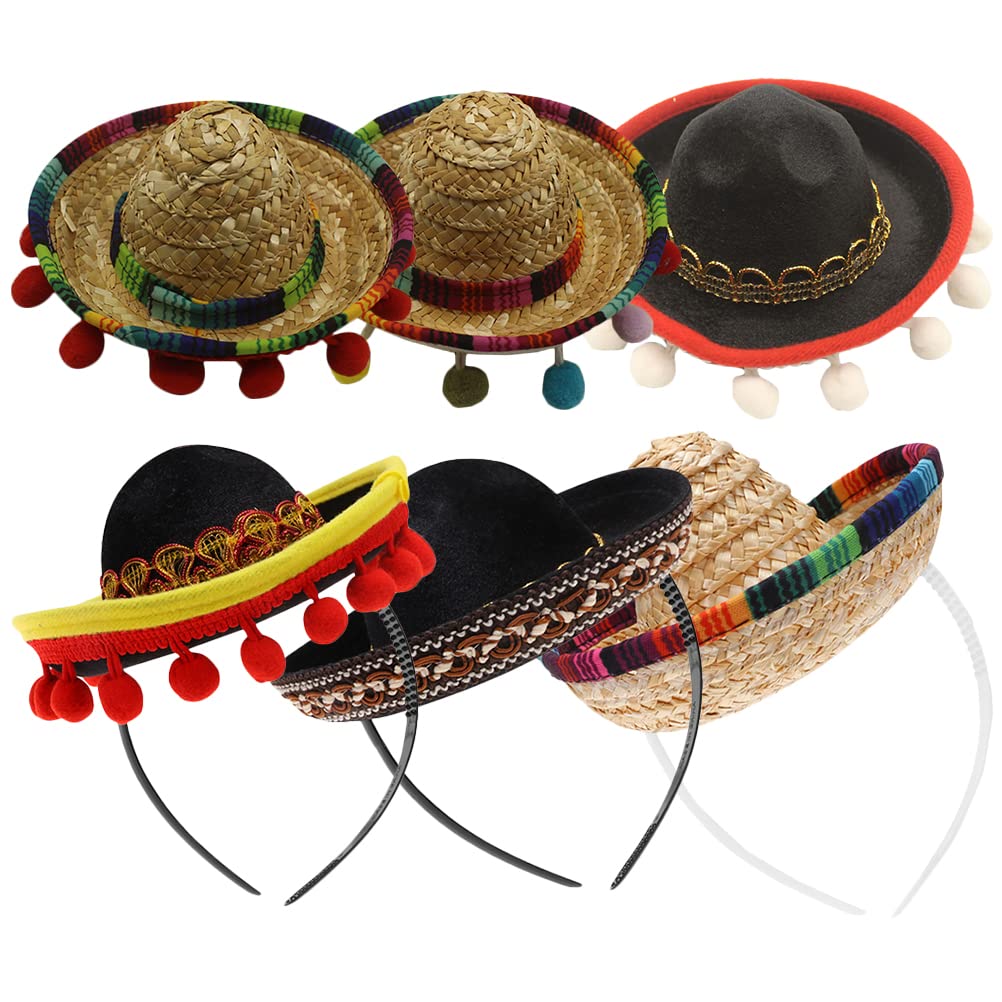 WOONEKY 6 Sombreros de Fiesta Mexicanos de Poliéster, Accesorios Cabello Decorativos, Estilo Tradicional para Celebraciones al Aire Libre, Paquete de 6