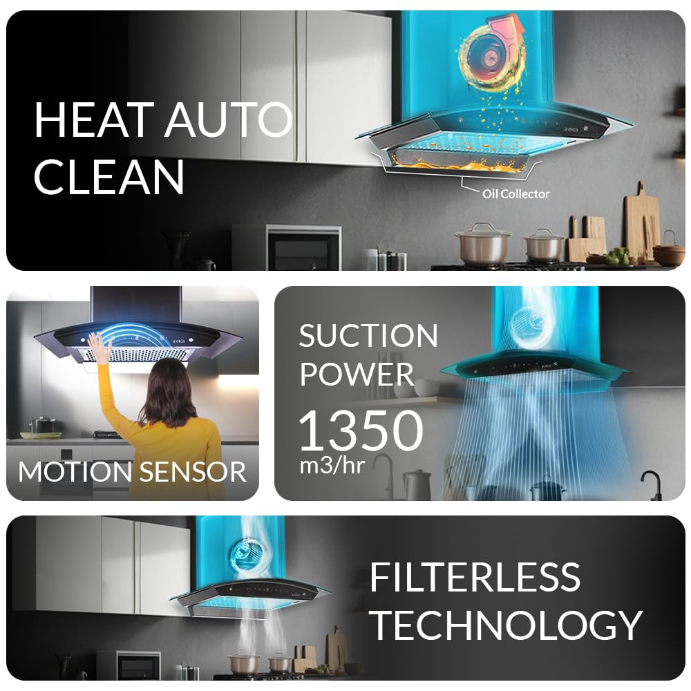 Review Elica 60 Cm 1350 M3/Hr Filterless Autoclean Kitchen Chimney