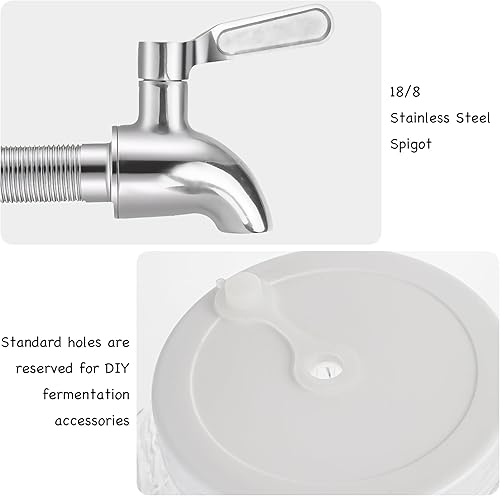 Miniatura 5 de Amzcku Dispensador de bebidas de vidrio de 1 galón, grifo y tapa de acero inoxidable 188 con orificios de ventilación, dispensadores de bebidas de