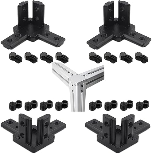 Miniatura 8 de 4 conectores de perfil de aluminio negro, soporte de esquina de extremo de 3 vías, conector sólido con tornillo M4 para ranura estándar en T de