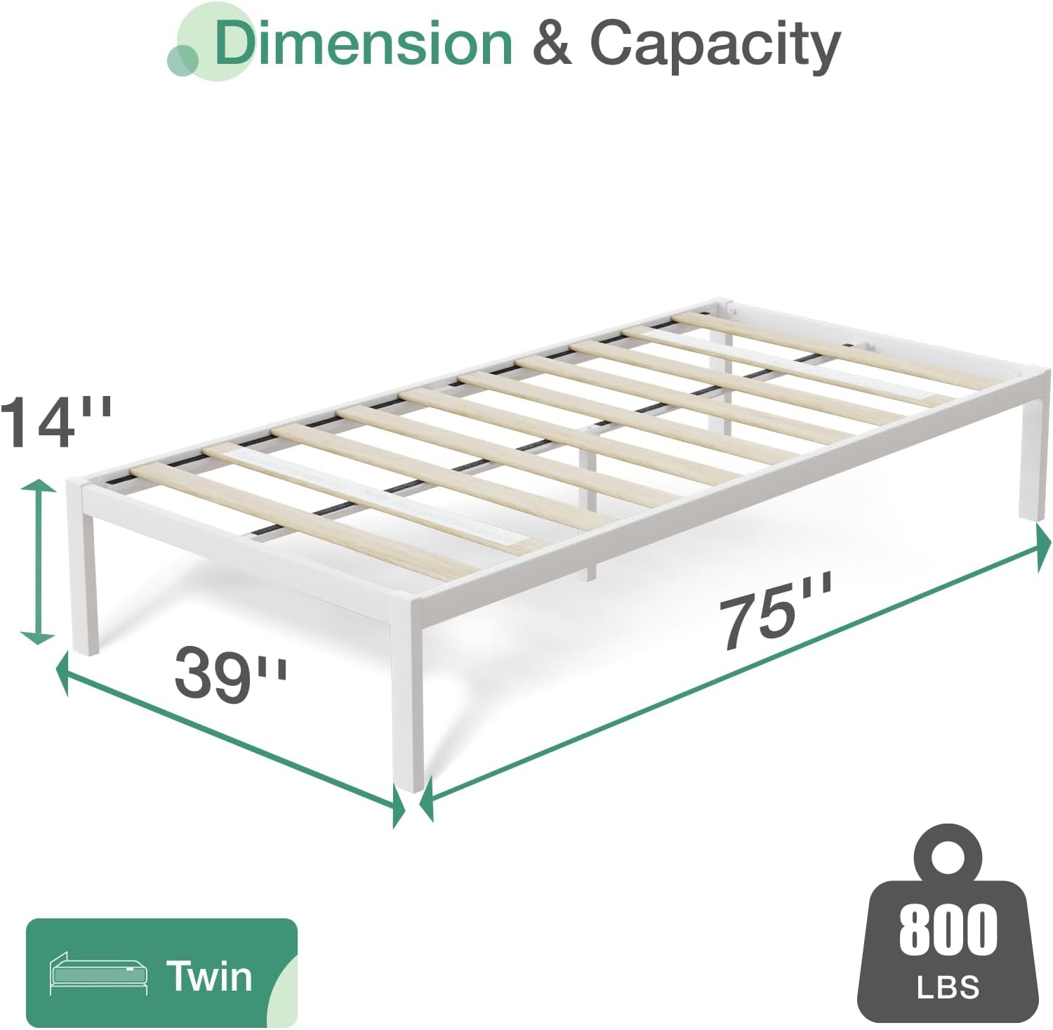 Novilla Twin Bed Frame Without Headboard, Metal Platform Bed Frame, Heavy Duty, No Box Spring Needed, Wood Slat Support, Easy Assembly, White
