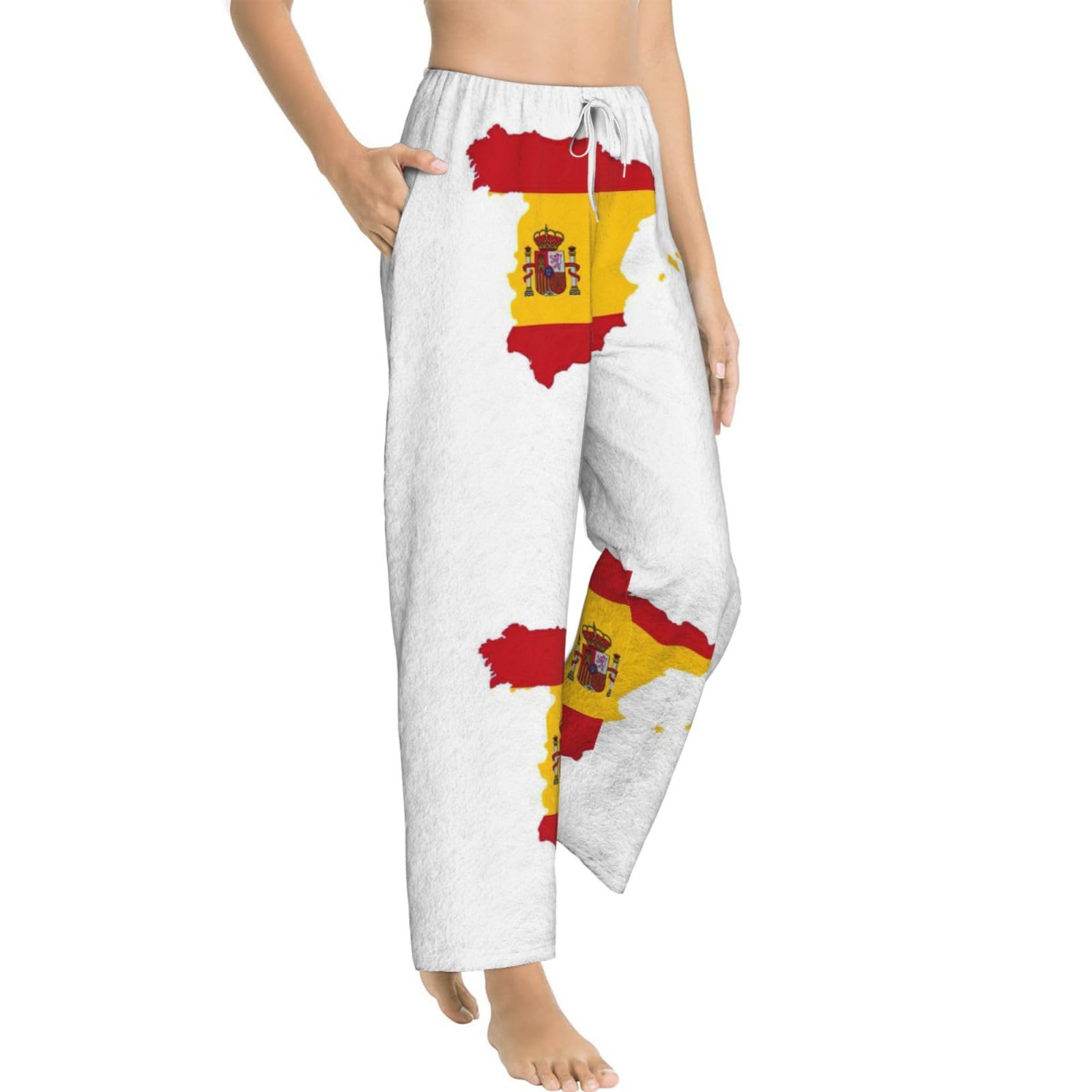Damen-Schlafanzughose mit spanischer Flagge, Flanell, warm, bequem, für Urlaub, Weihnachten