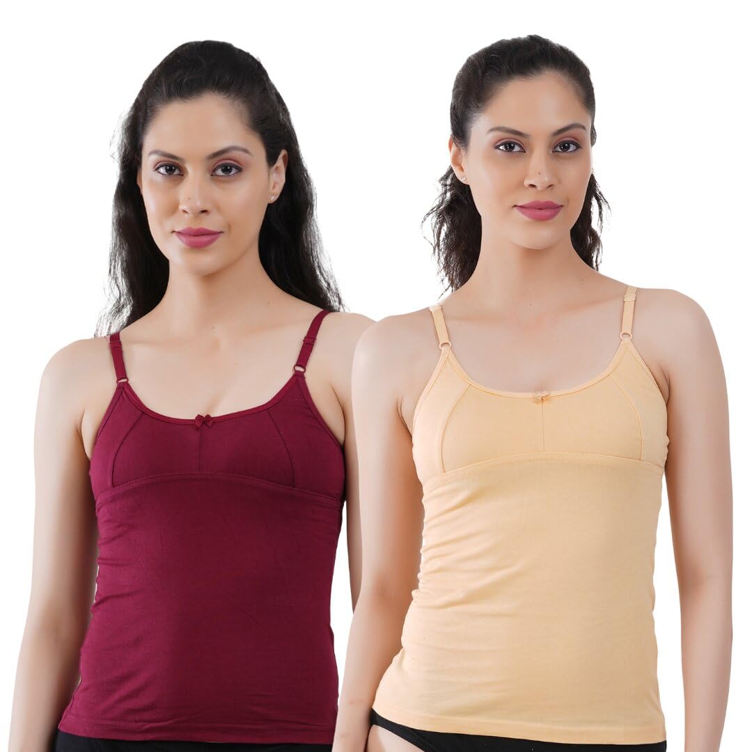 Women's Cotton Bra Camsiole (Pack of 2) | Sleeveless Double Layered Cup Slips with Adjustable Straps for Comfort Fit-image-13