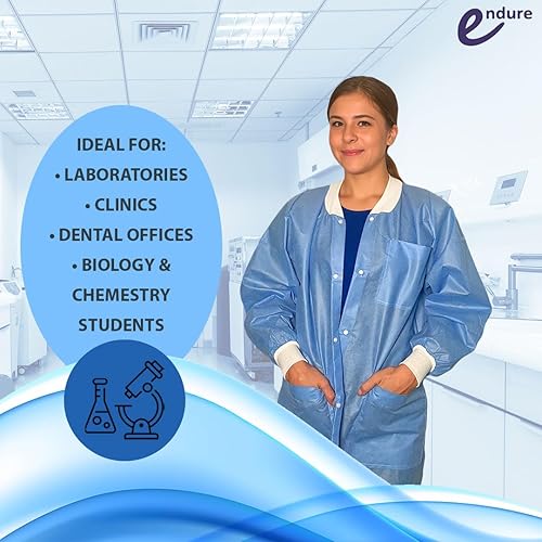 Miniatura 4 de Endure Lab - Chaqueta desechable, longitud de cintura o cadera, cuello de punto y puños de punto, material SMS, diseño transpirable, caja de 10