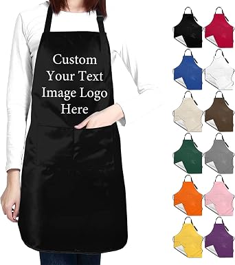 Personalized Aprons for Women Men Custom with Pockets Waterproof for Chef Cooking Kitchen Grilling BBQ Baking Restaurant