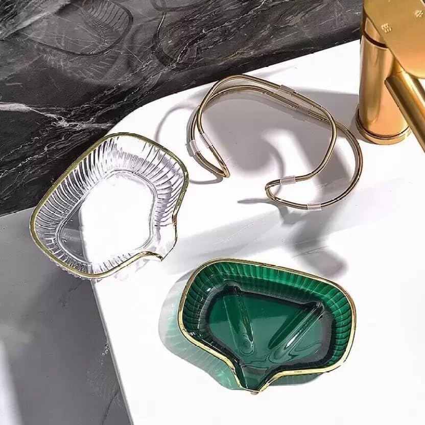 Image of Luxury Design Soap Draining Storage Rack for Household Self Holder, Not Punched Easy Clean Bar Draining Dish with Golden Ring Metal Stand Box for Shower, Toilet, Bathroom, Kitchen Sink Bathtub use.